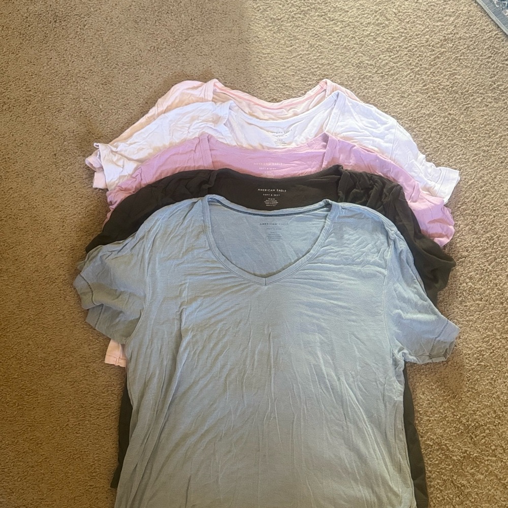 Women's V-Neck T-Shirts Bundle - Blue, Pink, Purple, dark green Soft N Sexy